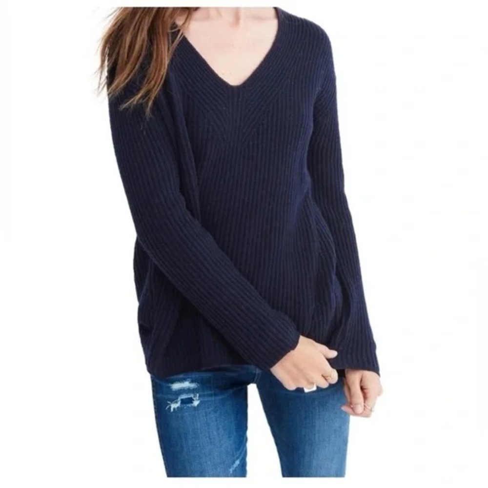 Madewell Navy Blue V-Neck Ridgeton Pullover Knit Sweater